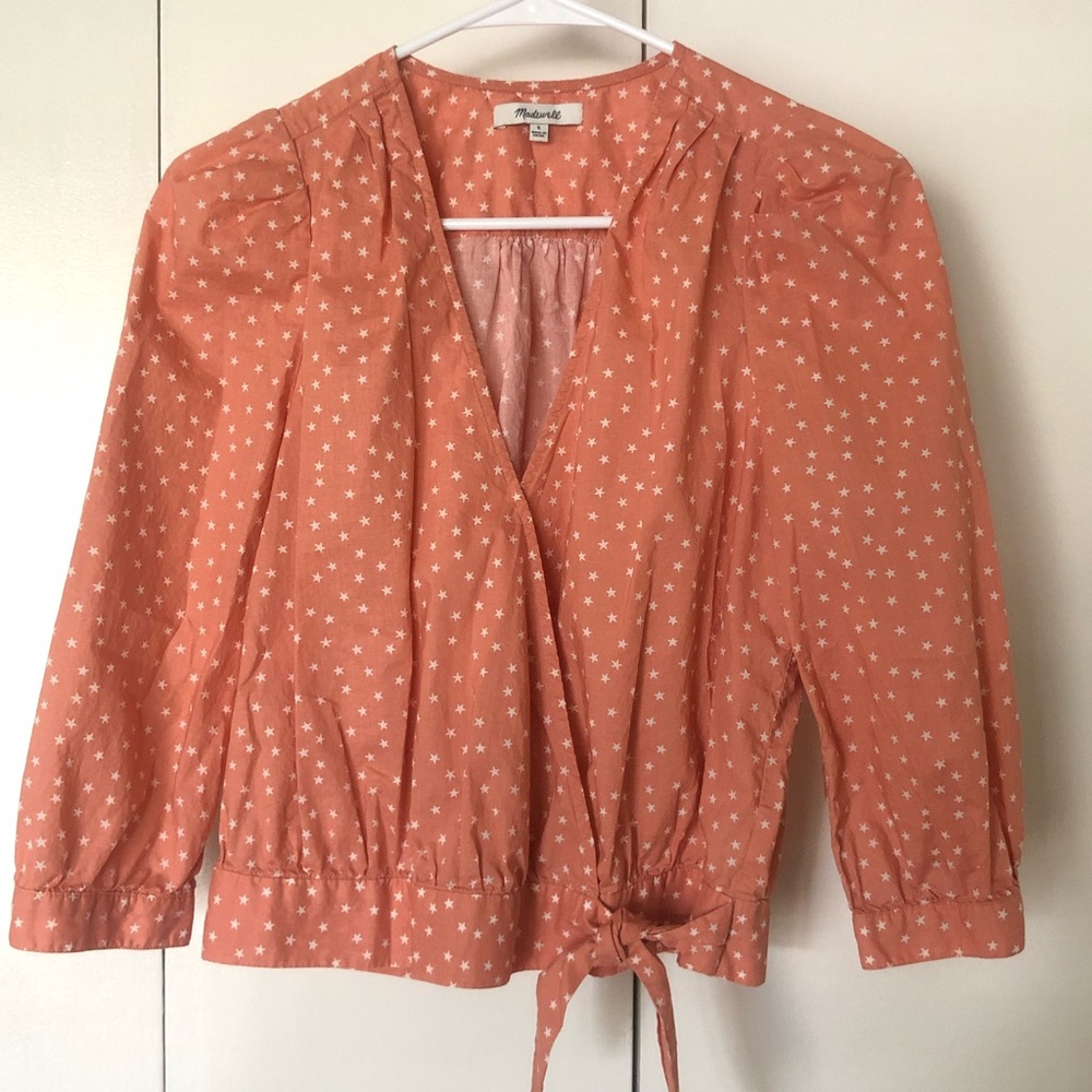 Madewell Star Print Wrap Blouse - Orange